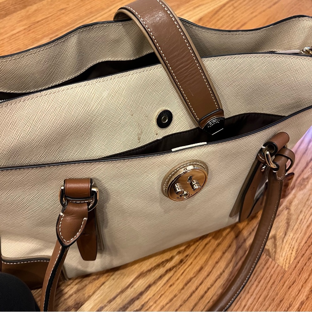 Tumi Voyageur Bailey Business Tote Shoulder Bag Leather Tan Brown Work Travel - Picture 12 of 15